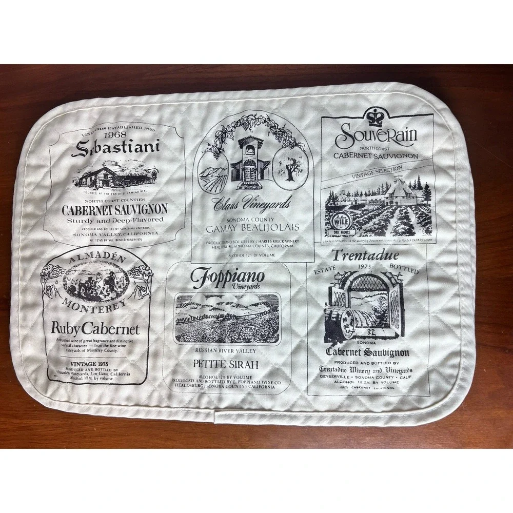 Vintage 1970's California Napa Wine Label‎ Quilted Placemats & Napkins Lot of 8